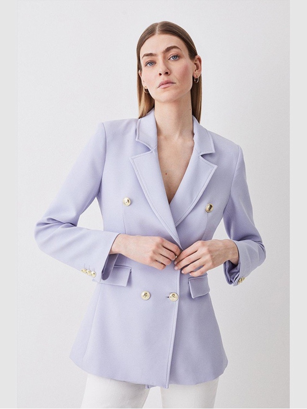 Karen Millen Pale Blue Cady Double Breasted Military Blazer 4